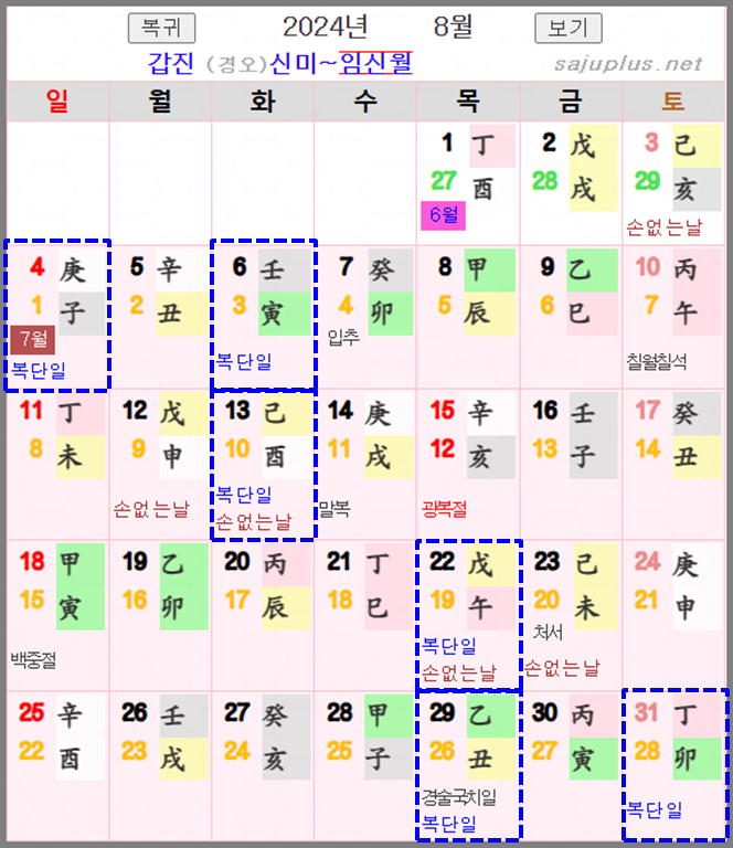 2024년 복단일 8월